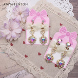 Japanese Style Earrings Sweet Lady Ear Clip Rhinestone Love Heart
