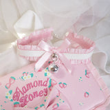 Japanese Style Lolita Pink PU Leather Bell Collar