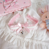 Japanese Style Lolita Pink PU Leather Bell Collar