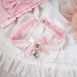 Japanese Style Lolita Pink PU Leather Bell Collar