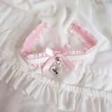 Japanese Style Lolita Pink PU Leather Bell Collar