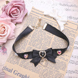 Japanese Sweet Heart Rhinestone Bow Necklace for Women