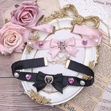 Japanese Sweet Heart Rhinestone Bow Necklace for Women