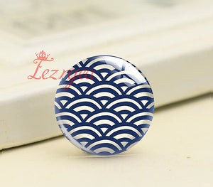 Japanese Wave Pattern Glass Cabochons for DIY Necklace Jewelry Making