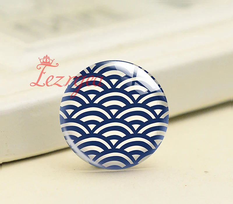 Japanese Wave Pattern Glass Cabochons for DIY Necklace Jewelry Making