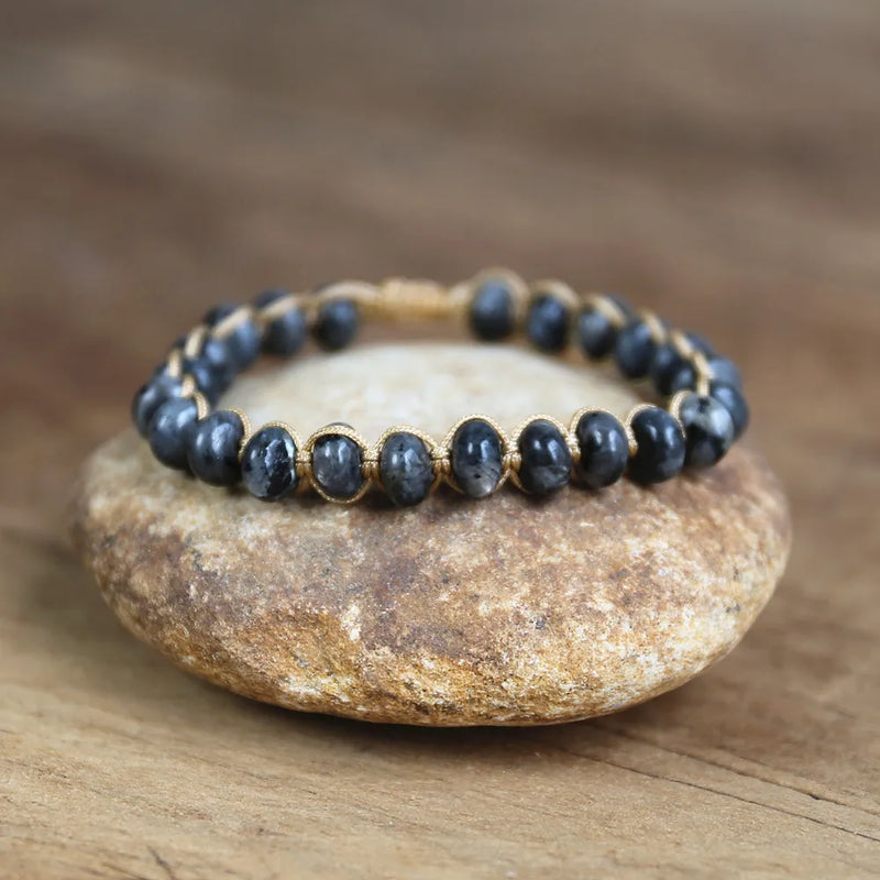 Labradorite Braided Bracelet Natural Stone Charm Bracelet for Men Women
