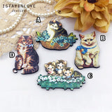 Wooden Animal Charms Cats for DIY Jewelry Making