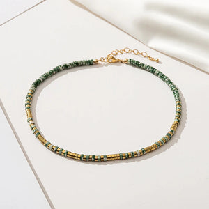 Green Stone 14KGF Bead Choker Necklace for Woman
