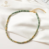 Green Stone 14KGF Bead Choker Necklace for Woman