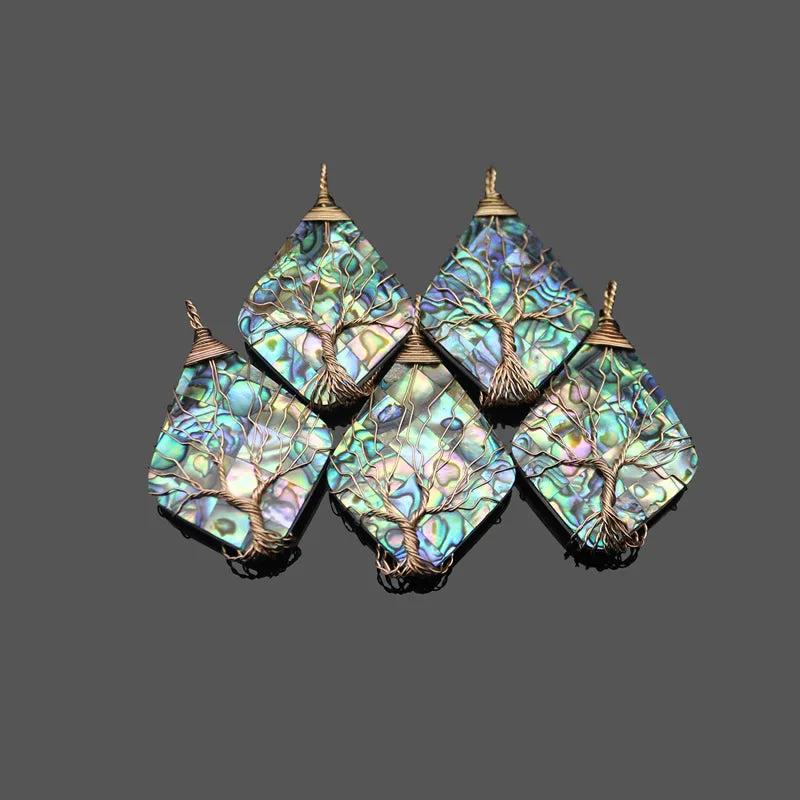 Natural Shell Abalone Tree Geometric Rose Pendant
