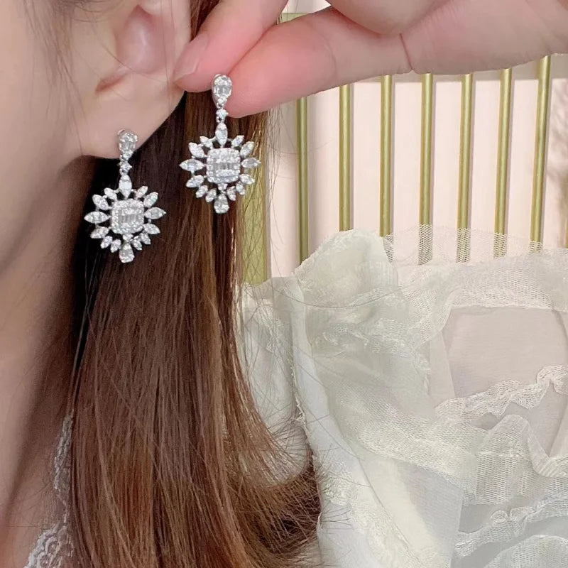 Lab Diamond Dangle Earrings 925 Sterling Silver Wedding Drop Earrings