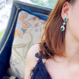 Lab Emerald Earrings 925 Silver Drop Dangle Earrings for Women