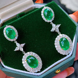 Lab Emerald Earrings 925 Silver Drop Dangle Earrings for Women