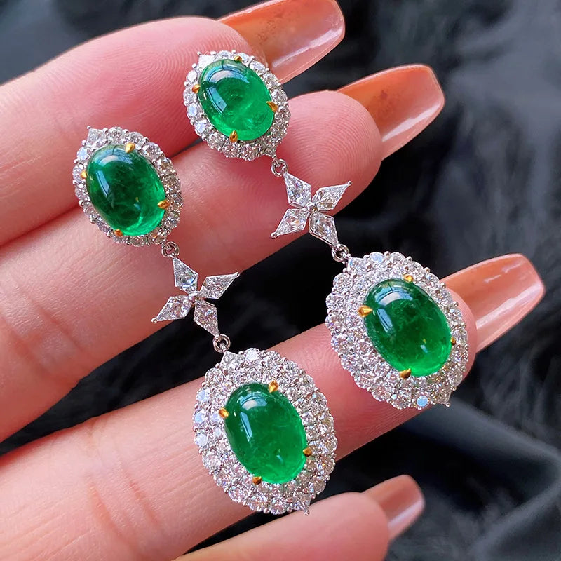 Lab Emerald Earrings 925 Silver Drop Dangle Earrings for Women