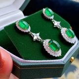 Lab Emerald Earrings 925 Silver Drop Dangle Earrings for Women