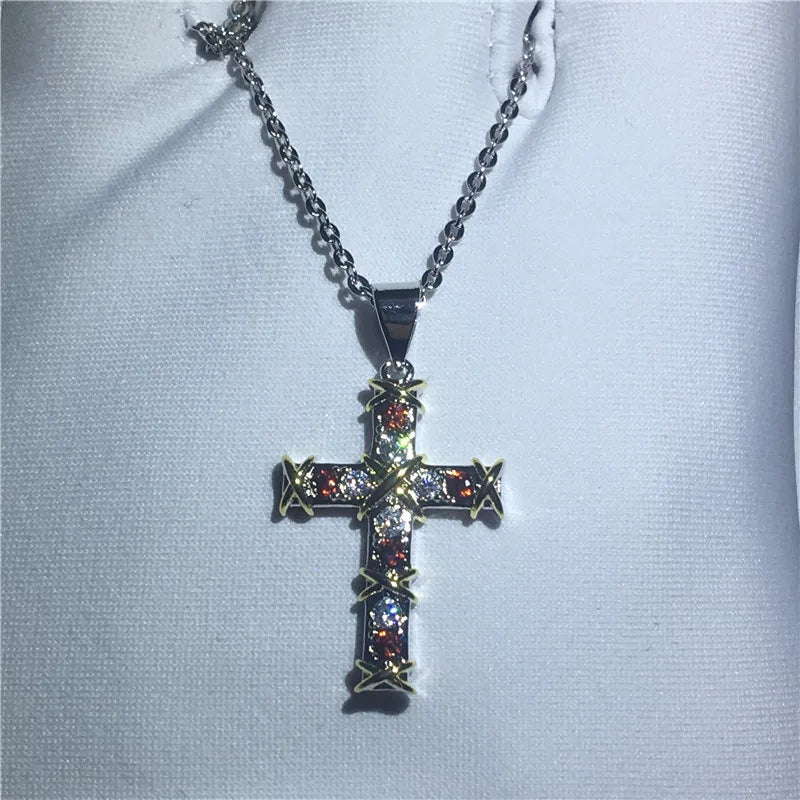 Lady Cross Pendant CZ 925 Silver Wedding Pendants Necklace Gift