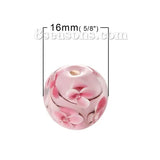 Round Pink Flower Lampwork Glass Loose Beads 16mm Dia