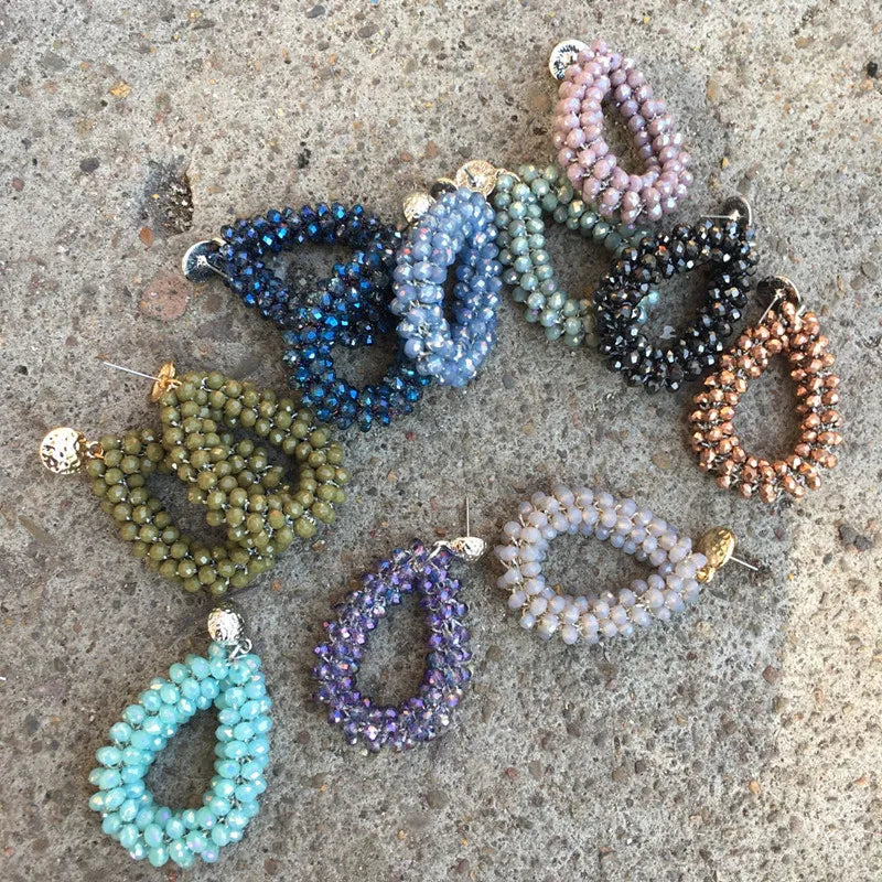 Large Drop Shape Earrings Faceted Crystal Beads Crochet Ethnic Oorbellen
