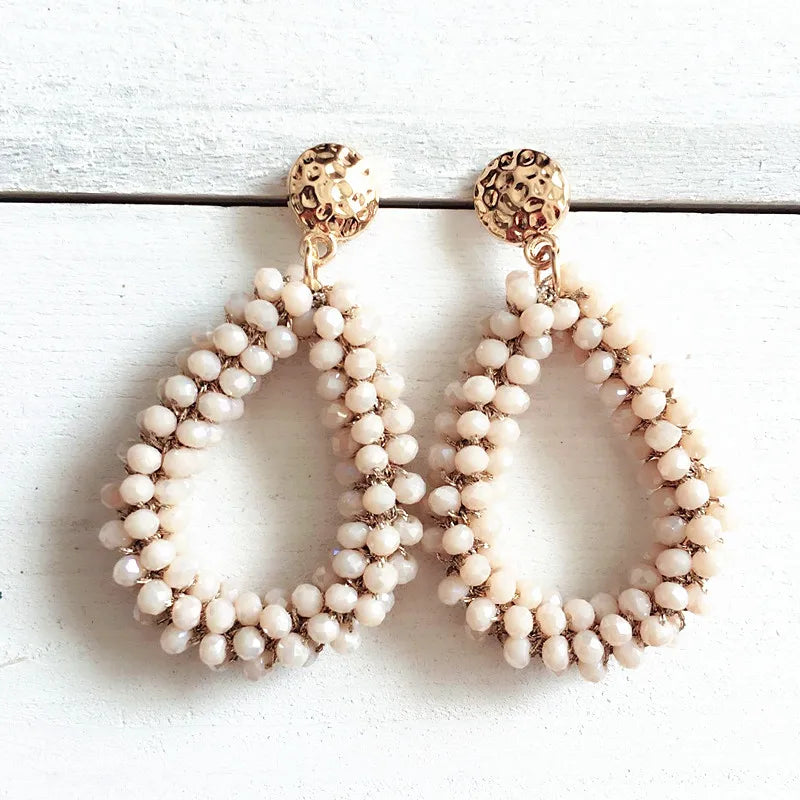 Large Drop Shape Earrings Faceted Crystal Beads Crochet Ethnic Oorbellen