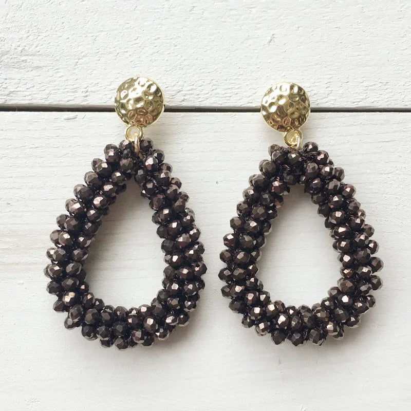Large Drop Shape Earrings Faceted Crystal Beads Crochet Ethnic Oorbellen