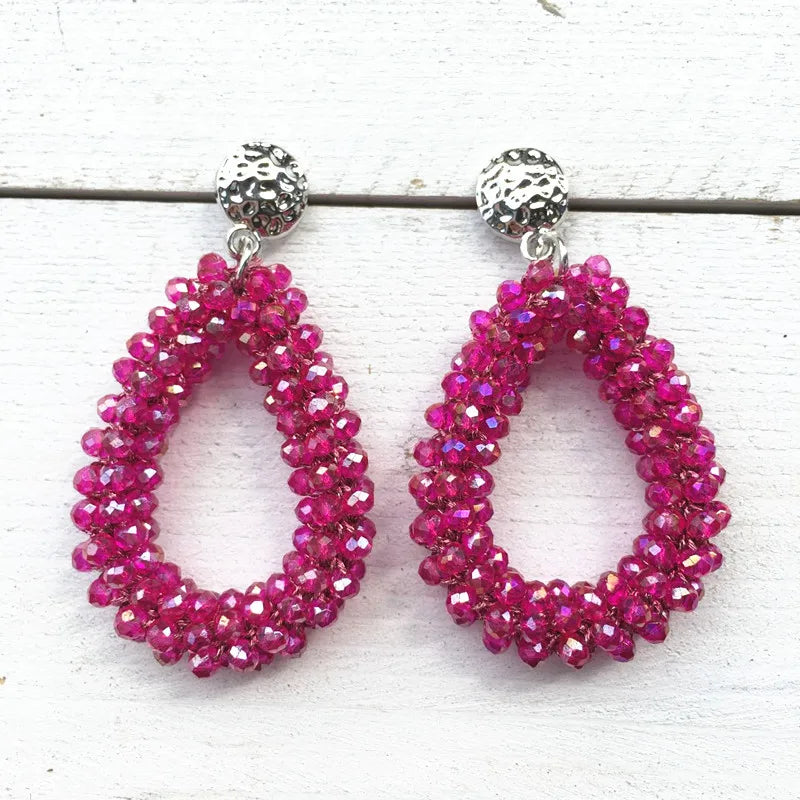 Large Drop Shape Earrings Faceted Crystal Beads Crochet Ethnic Oorbellen