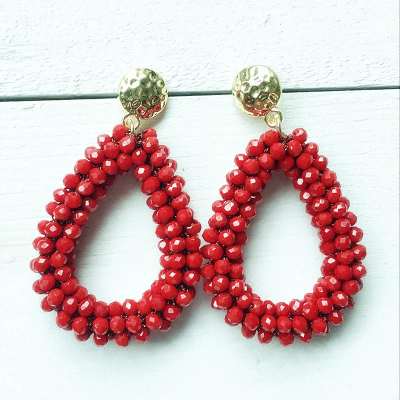 Large Drop Shape Earrings Faceted Crystal Beads Crochet Ethnic Oorbellen