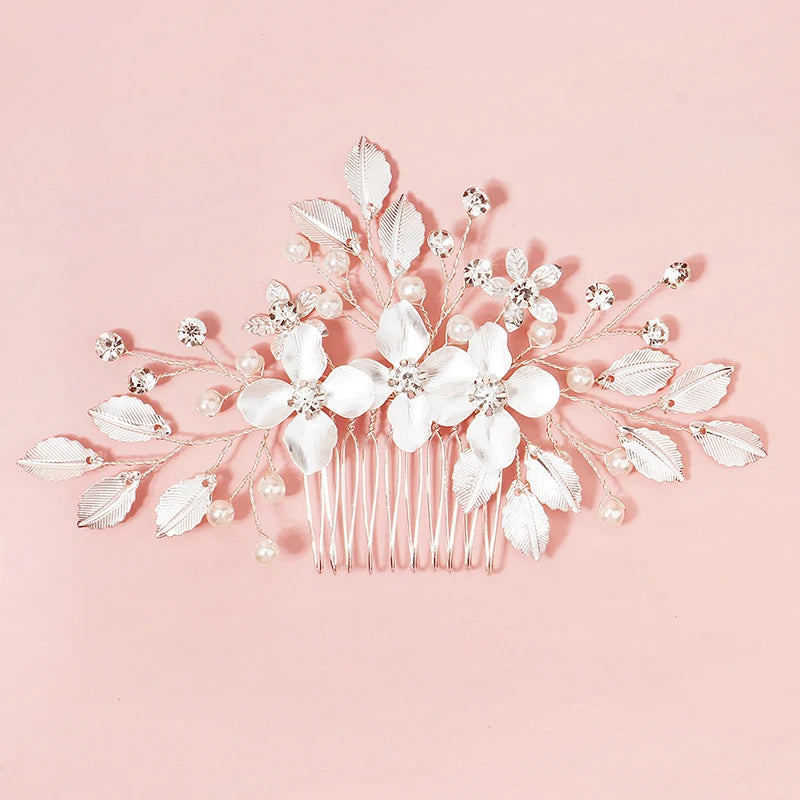 Rhinestone Flower Hair Comb Clips Pearl Bridal Wedding Hair Jewelry