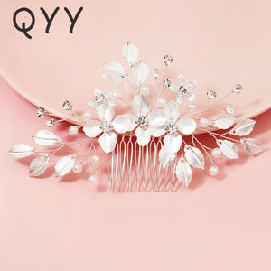Rhinestone Flower Hair Comb Clips Pearl Bridal Wedding Hair Jewelry