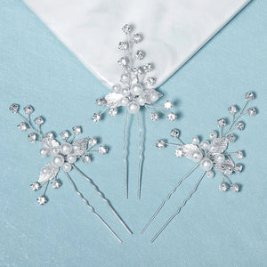 Leaf Pearl Hair Pins Set 3pcs Bridal Wedding Hair Accessories