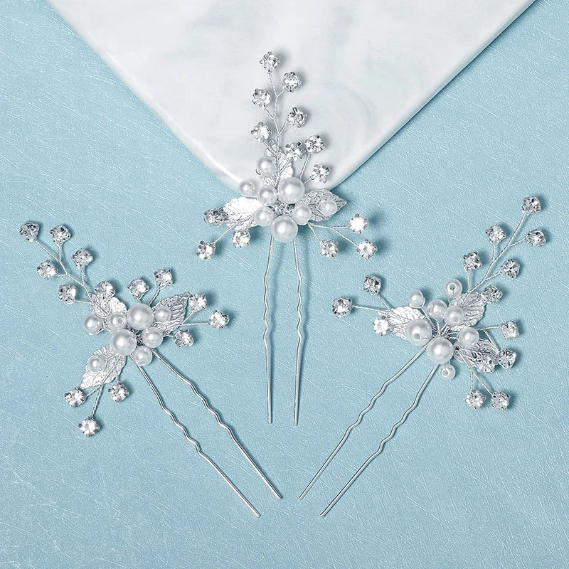 Leaf Pearl Hair Pins Set 3pcs Bridal Wedding Hair Accessories