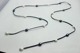 Dark Gray Leather Necklace With Freshwater Pearl 48 Inches