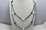 Dark Gray Leather Necklace With Freshwater Pearl 48 Inches