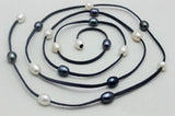Dark Gray Leather Necklace With Freshwater Pearl 48 Inches