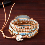 Leather Wrap Amazonite Druzy Bead Bracelet