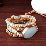 Leather Wrap Amazonite Druzy Bead Bracelet