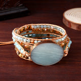 Leather Wrap Amazonite Druzy Bead Bracelet