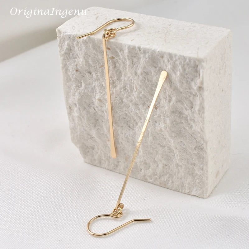 Long Bar Earrings 925 Silver/Gold Filled Hammered Jewelry