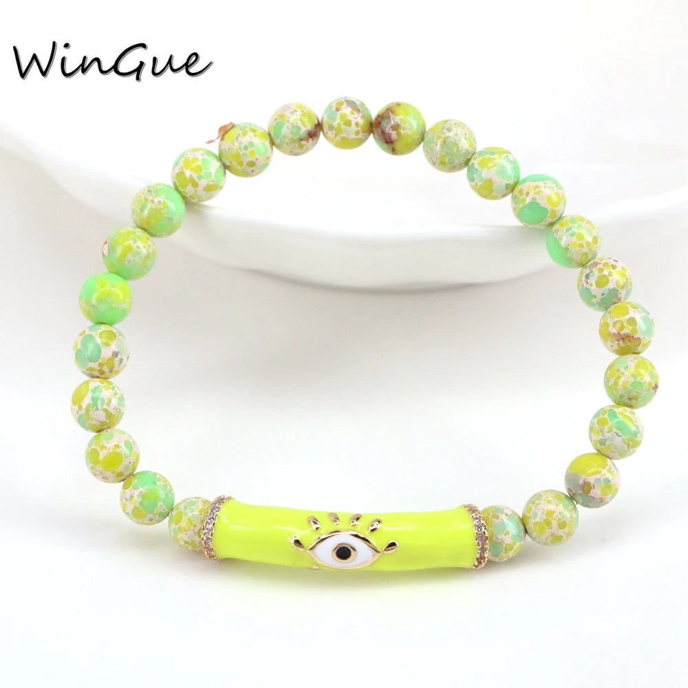 Evil Eye Enamel Tube Bracelet Colored Stone Beaded Bracelet