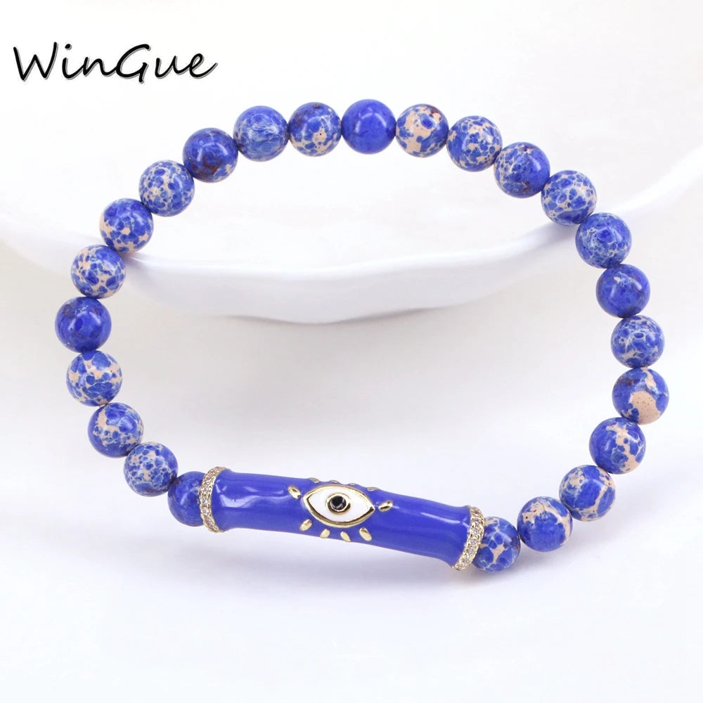 Evil Eye Enamel Tube Bracelet Colored Stone Beaded Bracelet