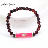 Evil Eye Enamel Tube Bracelet Colored Stone Beaded Bracelet