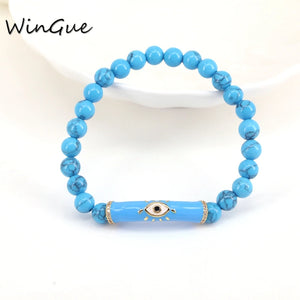Evil Eye Enamel Tube Bracelet Colored Stone Beaded Bracelet