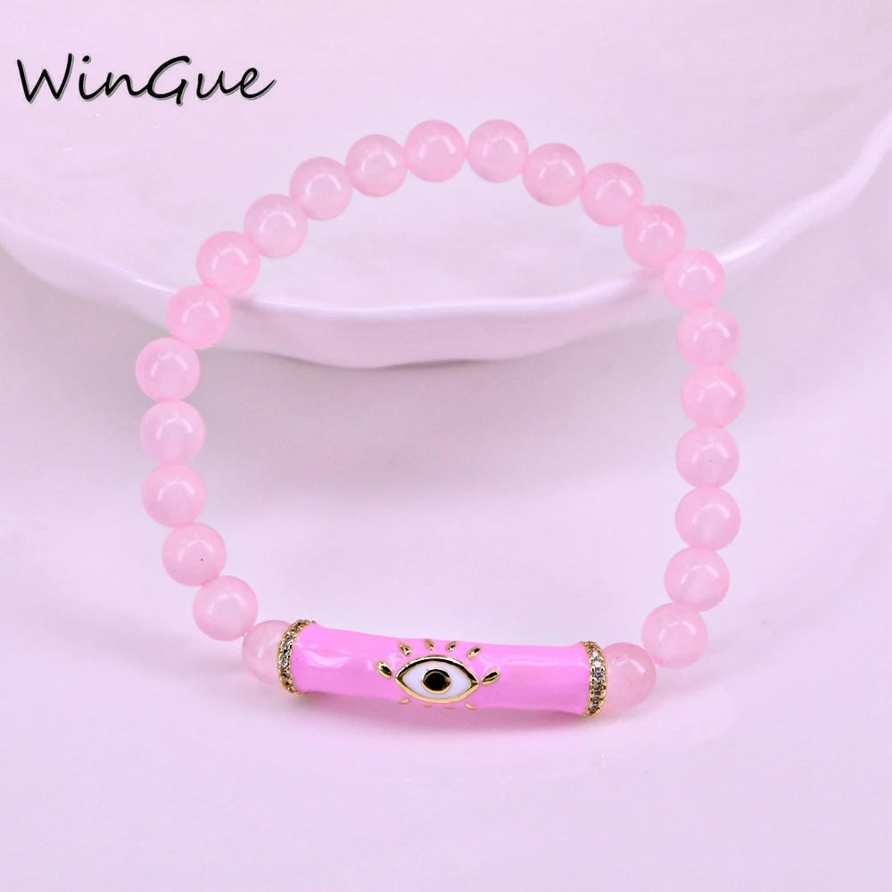 Evil Eye Enamel Tube Bracelet Colored Stone Beaded Bracelet