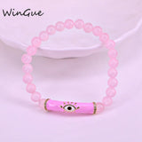 Evil Eye Enamel Tube Bracelet Colored Stone Beaded Bracelet