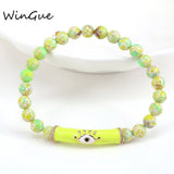 Evil Eye Enamel Tube Bracelet Colored Stone Beaded Bracelet