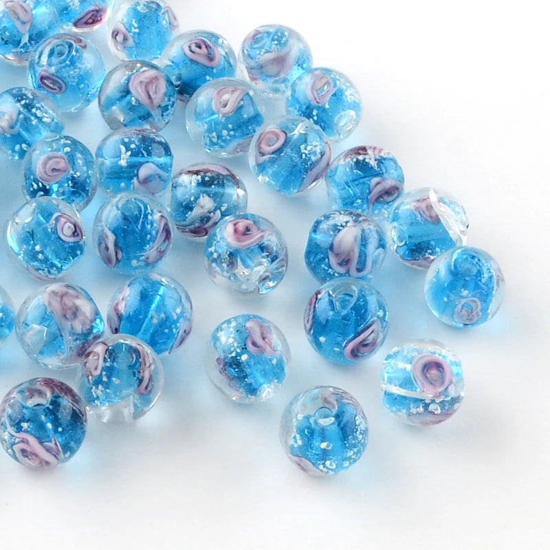 Luminous Flower Lampwork Beads 8mm 10mm 12mm Round 100pcs