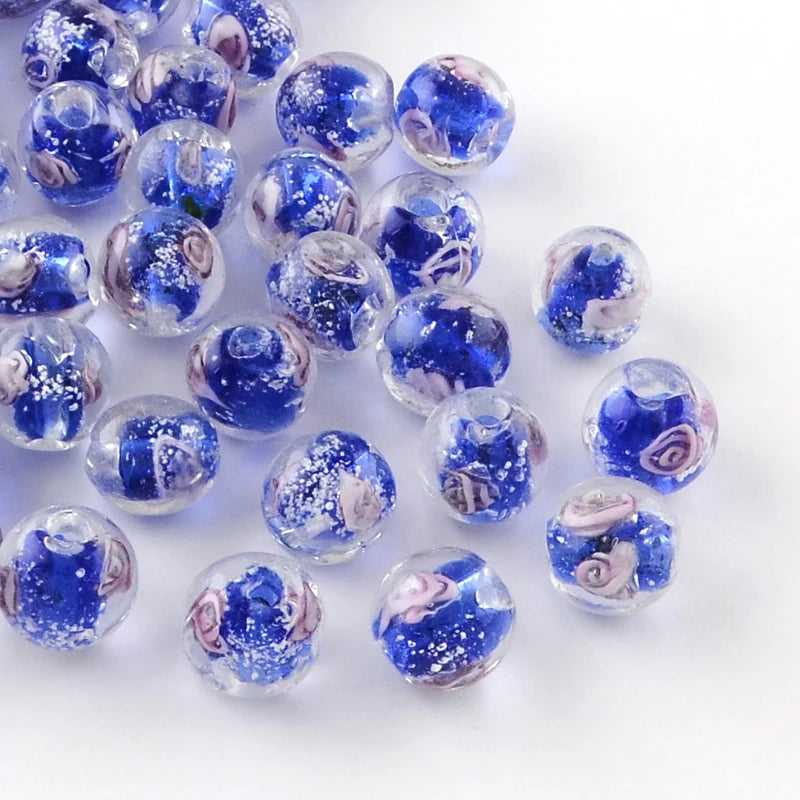 Luminous Flower Lampwork Beads 8mm 10mm 12mm Round 100pcs