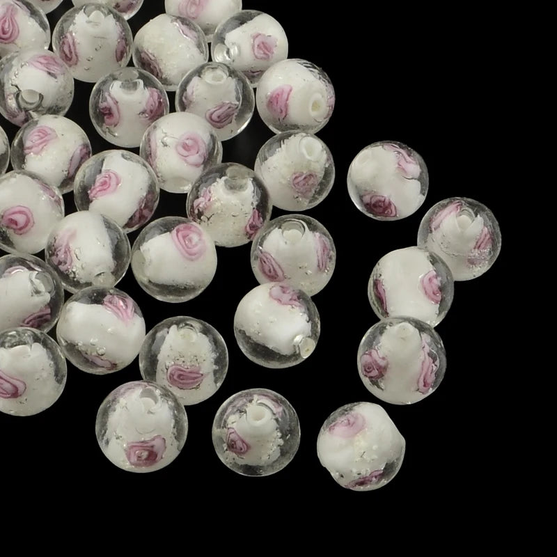 Luminous Flower Lampwork Beads 8mm 10mm 12mm Round 100pcs