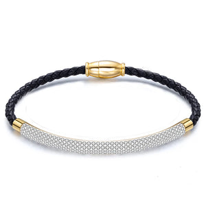 Magnetic Crystal Rhinestone Charm Leather Wrap Bracelet for Women