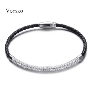 Magnetic Crystal Rhinestone Charm Leather Wrap Bracelet for Women