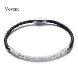 Magnetic Crystal Rhinestone Charm Leather Wrap Bracelet for Women